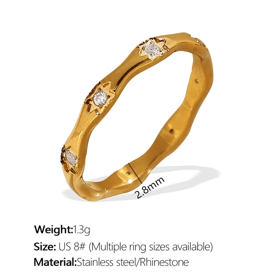 1 Stück Simple Series Classic Star Edelstahl Goldfarben Strass Damen Einzelringe Bild2