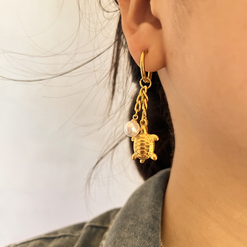 1 Pair Summmer Beach Style Cute Turtle Stainless Steel Gold Color Women's Drop Earrings Picture2