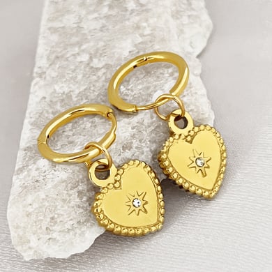 1 Pair Charming Series Retro Exquisite Heart Shape Stainless Steel Gold Color Women's Drop Earrings h5 Picture2