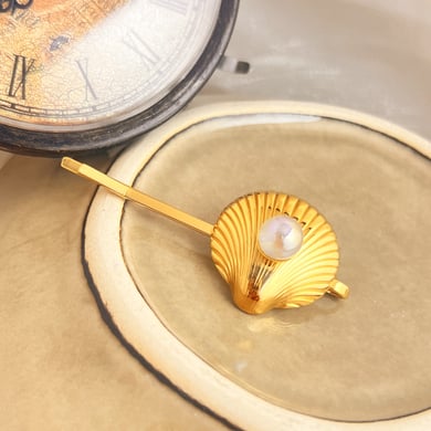 1 Stück Simple Series Retro Turtle Edelstahl Goldfarben Künstliche Perle Damen Haarspangen h5 