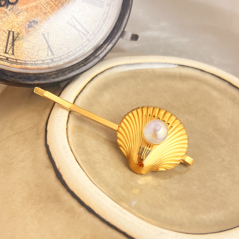 1 Stück Simple Series Retro Turtle Edelstahl Goldfarben Künstliche Perle Damen Haarspangen 