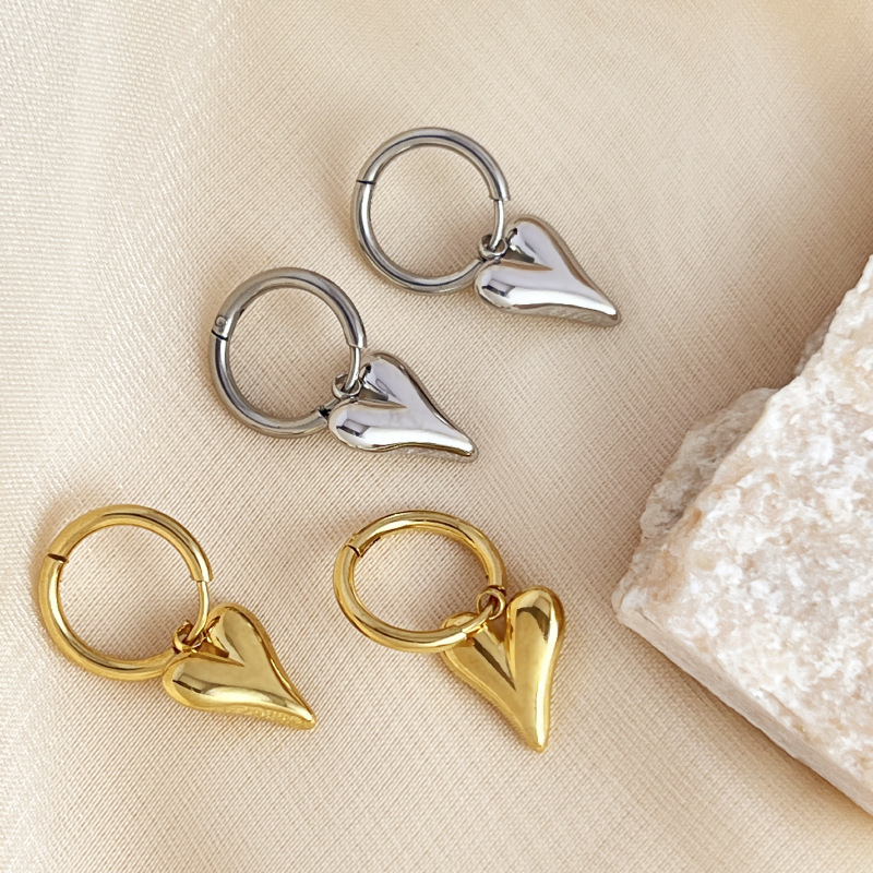 1 Pair Commute Series Simple Daily Slender Heart Shape Stainless Steel Gold Color Women's Drop Earrings Picture2
