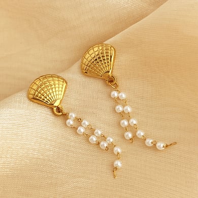 1 pair  style daily starfish beads tassels stainless steel gold color women's drop earrings h5 