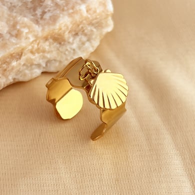 1 Piece Designable Series Chic Seashell Dangle Stainless Steel Gold Color Women's Adjustable Rings h5 