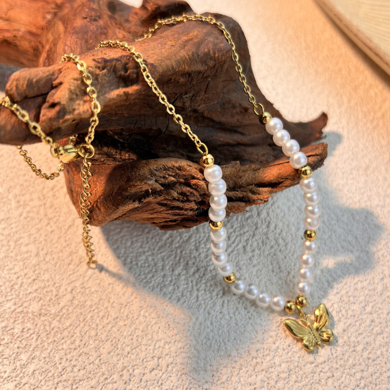 1 Stück Classic Series Retro Turtle Edelstahl Goldfarben Künstliche Perle Damen Perlen Halsketten 