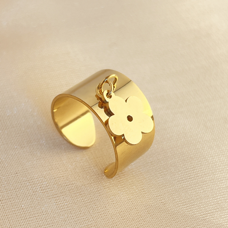 1 Stück Simple Series Lässige Sonne/Mond Edelstahl Goldfarbene verstellbare Damenringe 