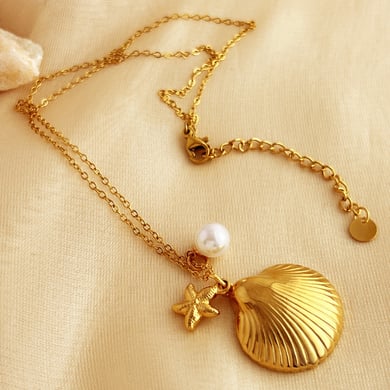 1 Stück Simple Series Retro Turtle Edelstahl Goldfarben Künstliche Perle Damen Anhänger Halsketten h5 