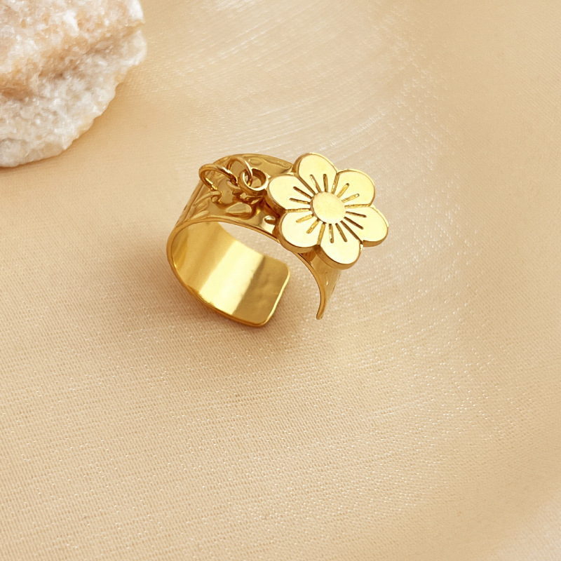 1 Stück Simple Series Retro Eye Edelstahl Goldfarbene verstellbare Damenringe 