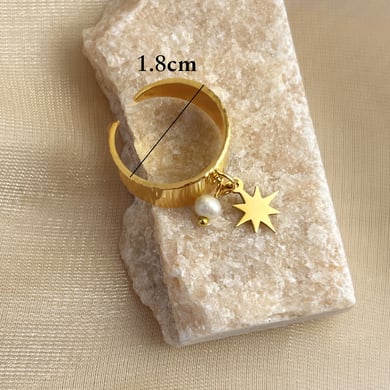 1 Piece Stylish Series Retro Octagram Ripple Pattern Stainless Steel Gold Color Women's Adjustable Rings h5 