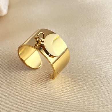 1 Stück Simple Series Lässige Sonne/Mond Edelstahl Goldfarbene verstellbare Damenringe h5 