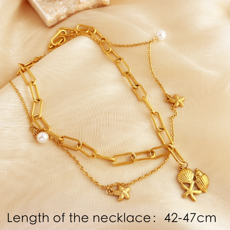 1 Piece Vacation Series Double-layer Exquisite Seashell Stainless Steel Gold Color Women's Layered Necklaces 