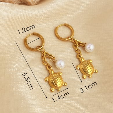 1 Pair Summmer Beach Style Cute Turtle Stainless Steel Gold Color Women's Drop Earrings h5 