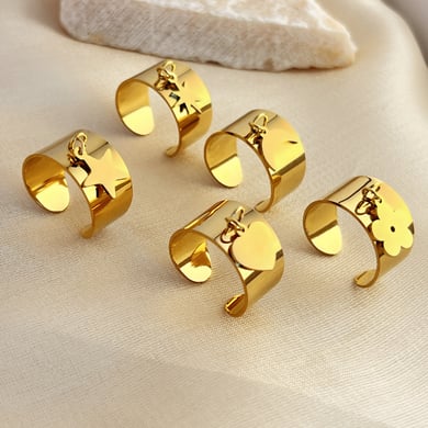1 Stück Simple Series Lässige Sonne/Mond Edelstahl Goldfarbene verstellbare Damenringe h5 Bild2