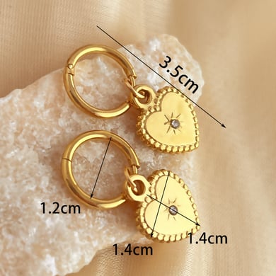 1 Pair Charming Series Retro Exquisite Heart Shape Stainless Steel Gold Color Women's Drop Earrings h5 