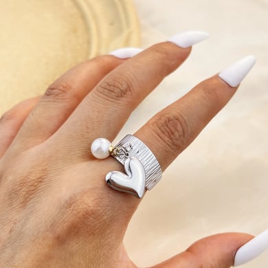 1 Piece Stylish Series Retro Heart Ripple Stainless Steel Women's Adjustable Rings h5 