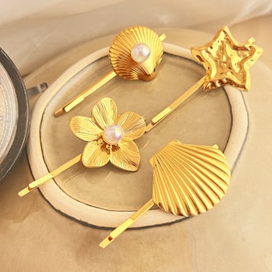 1 pieza de pinzas para el cabello de mujer con perlas artificiales de color dorado de acero inoxidable con forma de tortuga retro de serie simple h5 Imagen2