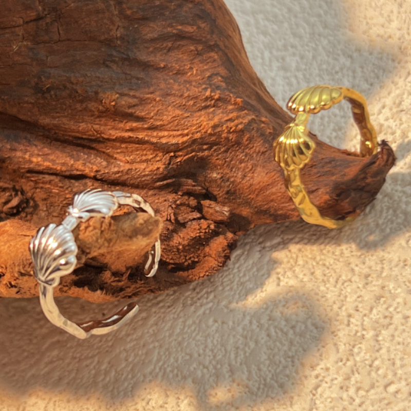 1 Piece Romantic Series Charming Seashell Lightweight Stainless Steel Gold Color Women's Adjustable Rings Picture2