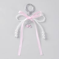 1 pink ribbon imitation pearl bow cherry keychain 