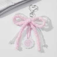 1 pink wool imitation pearl bow fish cake keychain 