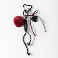 1 wine red fur ball imitation pearl bow heart keychain Picture2
