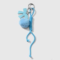1 blue fur ball leather bow keychain Picture3