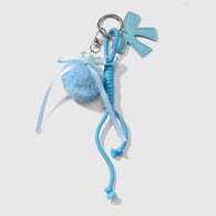 1 blue fur ball ribbon leather bow keychain Picture2