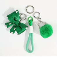 1 green pompom rhinestone bow keychain 