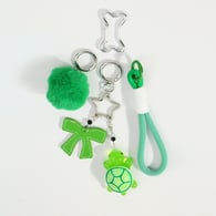 1 green pompom leather bow turtle keychain Picture2