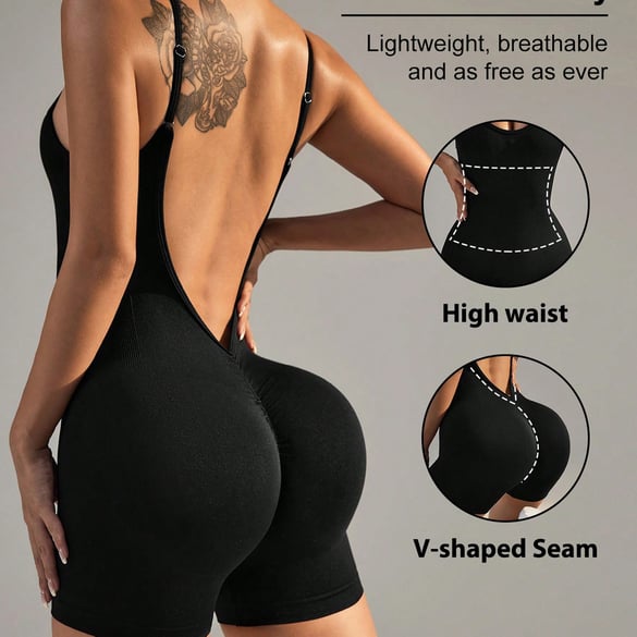 1 Stück stilvoller, rückenfreier, sexy Sport-Overall für Damen in Unifarben 2