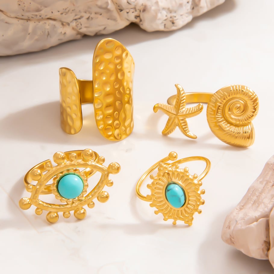 1 Piece Luxurious Series Elegant Eye Shape Nature Stone Stainless Steel Gold Color Women's Adjustable Rings Picture2