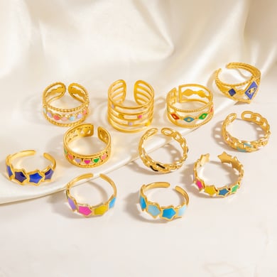 1 Stück Romantische Serie Sweet Star Edelstahl Gold Farbe Damen verstellbare Ringe h5 Bild2