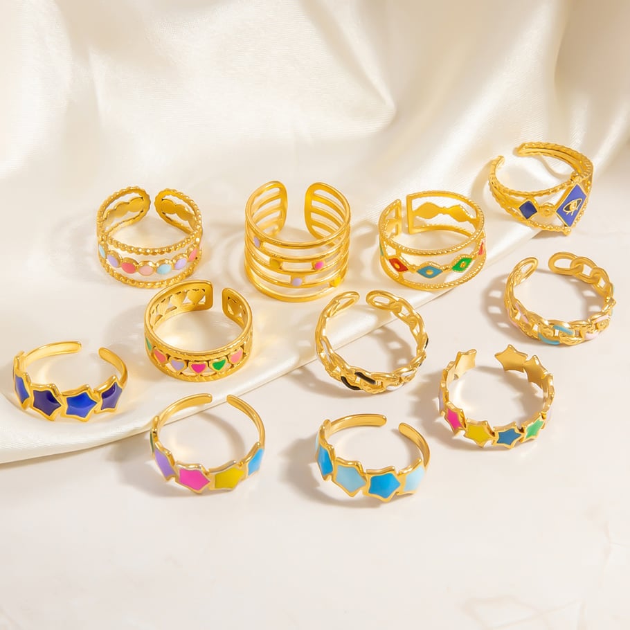 1 Stück Romantische Serie Sweet Star Edelstahl Gold Farbe Damen verstellbare Ringe Bild2