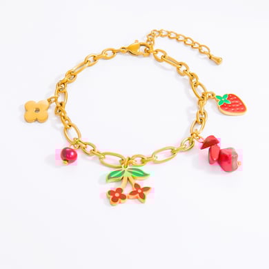Pulseras con dijes de acero inoxidable dorado con diseño de flores románticas para mujer, 1 unidad h5 Imagen2
