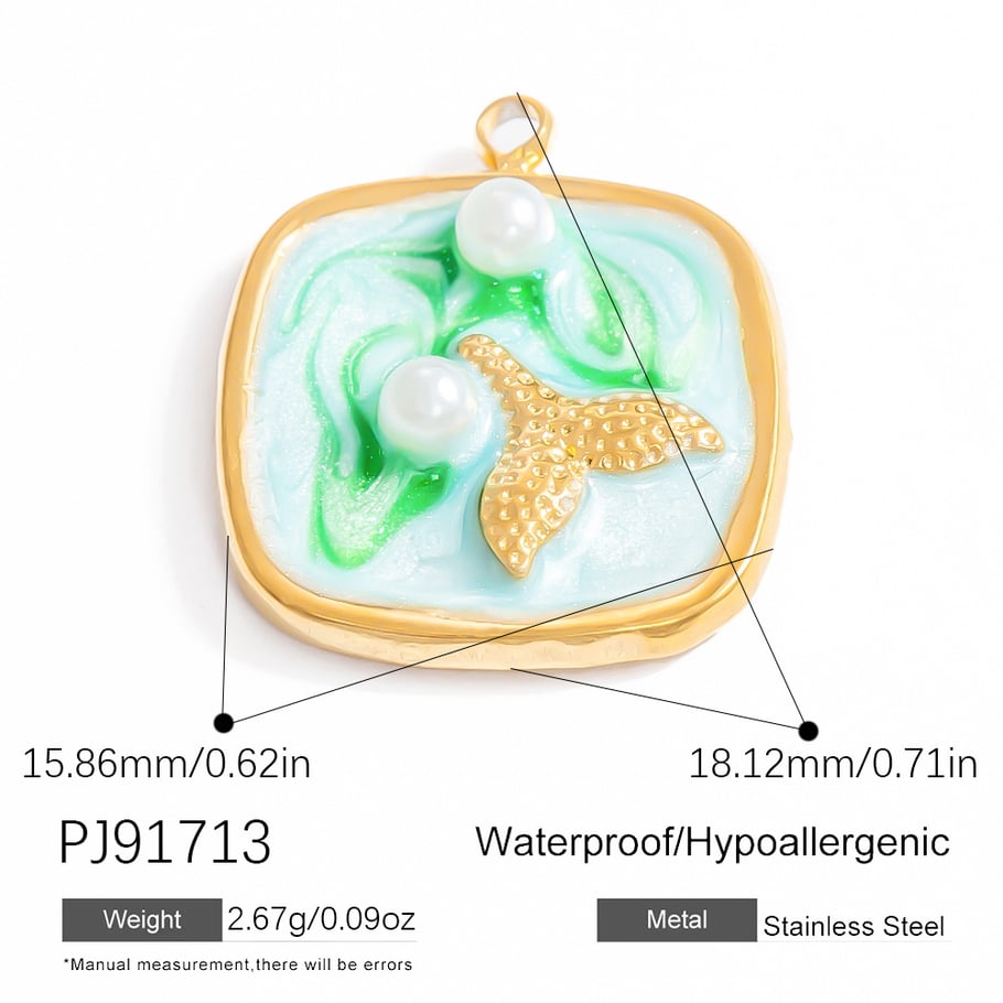 1 Piece Romantic Series Vacation Beach Marine Elements Oil- Glazing Stainless Steel Gold Color Shell Women's Pendants 