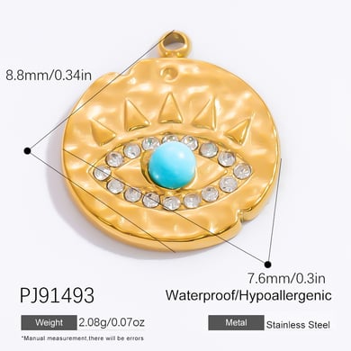 1 Stück Luxuriöse Serie Classic Eye Edelstahl Goldfarben Damenanhänger h5 