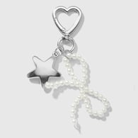 1 white imitation pearl bow star keychain Picture2