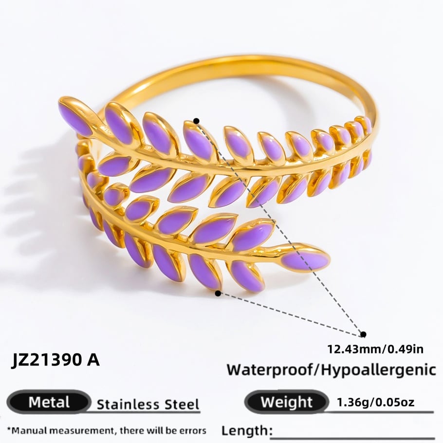 Anillos ajustables para mujer de acero inoxidable color dorado con diseño de planta natural, serie romántica, 1 pieza 
