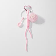 1 pink fur ball bow spoon keychain 