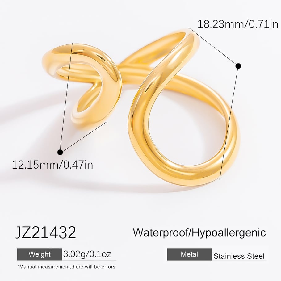 Anillo ajustable para mujer de acero inoxidable dorado con diseño clásico de serie simple de 1 pieza 