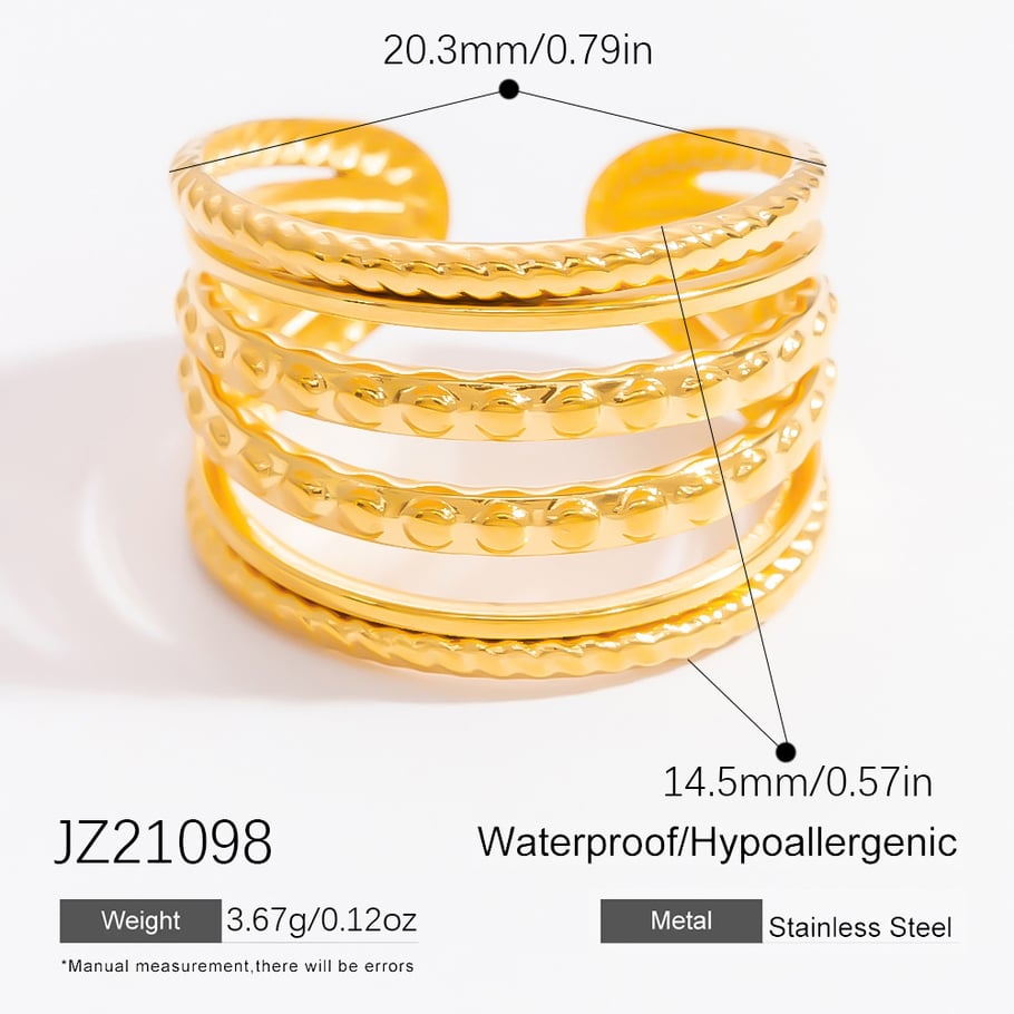 1 Stück Klassische Serie Elegante Streifen Edelstahl Gold Farbe Damen Verstellbare Ringe 