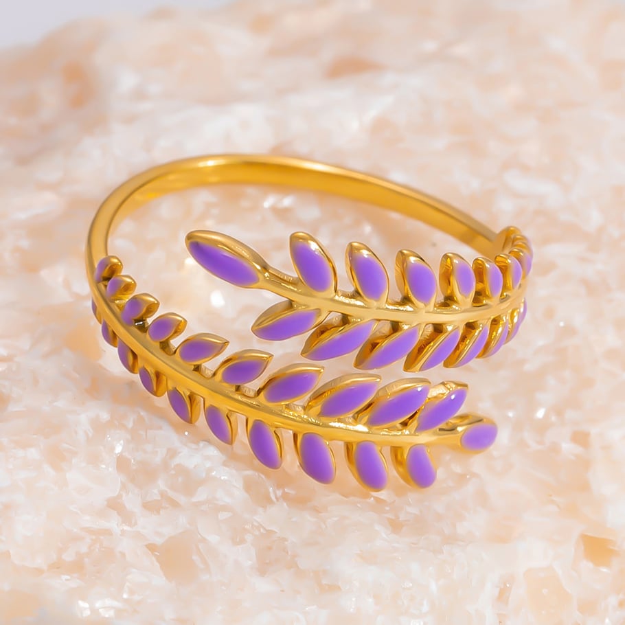 Anillos ajustables para mujer de acero inoxidable color dorado con diseño de planta natural, serie romántica, 1 pieza Imagen2