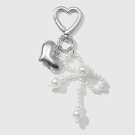 1 white imitation pearl bow heart keychain Picture3