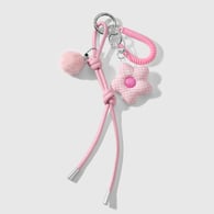 1 pink pompom plaid flower keychain Picture3