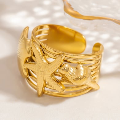 1 Stück Romantische Serie Urlaubsschildkröte Edelstahl Goldfarben Damen Verstellbare Ringe h5 Bild2