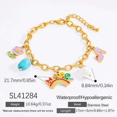 1 Stück Romantische Serie Niedliche Blume Edelstahl Gold Farbe Damen Charm Armbänder h5 