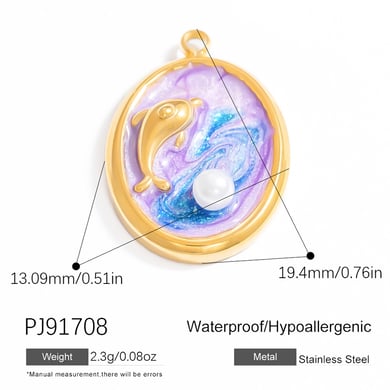 1 Piece Romantic Series Vacation Beach Marine Elements Oil-spot Glazing Stainless Steel Gold Color Shell Women's Pendants h5 