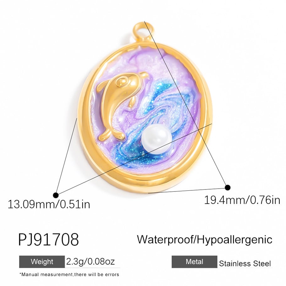 1 Piece Romantic Series Vacation Beach Marine Elements Oil-spot Glazing Stainless Steel Gold Color Shell Women's Pendants 