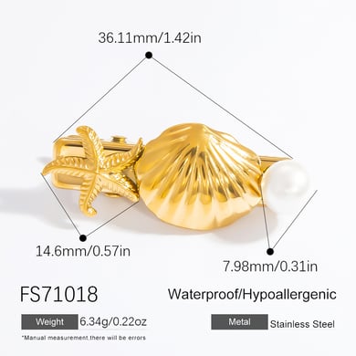 1 Piece Gorgeous Series All-match Vacation Conch Stainless Steel Gold Color Women's Hair Clips h5 