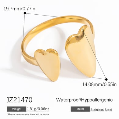 1 Stück Romantische Serie Sweet Heart Edelstahl Gold Farbe Damen verstellbare Ringe h5 