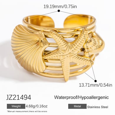 1 Stück Romantische Serie Urlaubsschildkröte Edelstahl Goldfarben Damen Verstellbare Ringe h5 